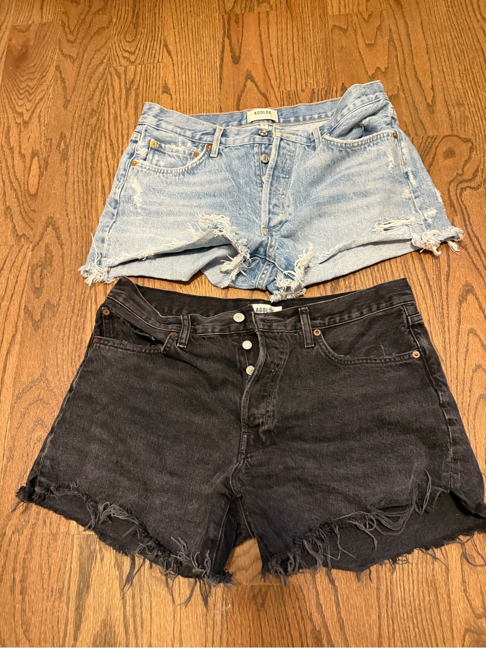 Agolde Parker Vintage cut off shorts— Light Blue & Black - Picture 1 of 9